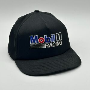Vintage Mobil1 Racing Hat SnapBack Flat Bill Embroidered Cap Solid Black One Sz